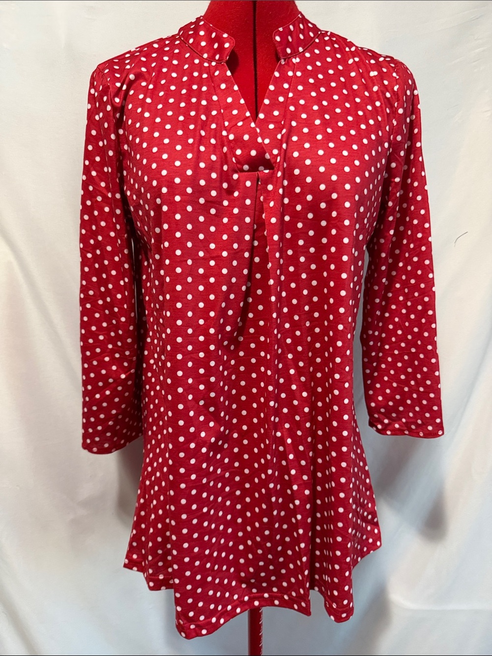 Red Polka Dot Tie-Neck Women's Top